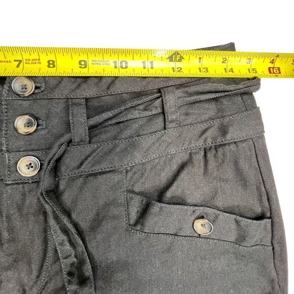Anthropologie Pants Women 2 Black Linen Blend Belted Three Button Front Wide Leg - Picture 3 of 8